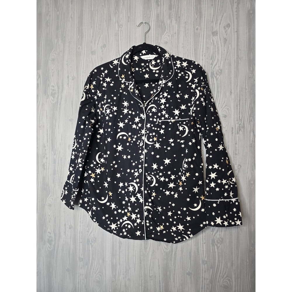 Printfresh Celestial Sky Star Print Pajama Top Women's Size Small Black